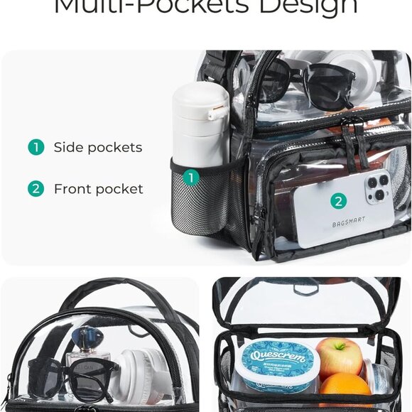 Convertible Stadium Clear Bag 12x6x12 - Waterproof Lunch Box with Multi-Pockets - Picture 4 of 8